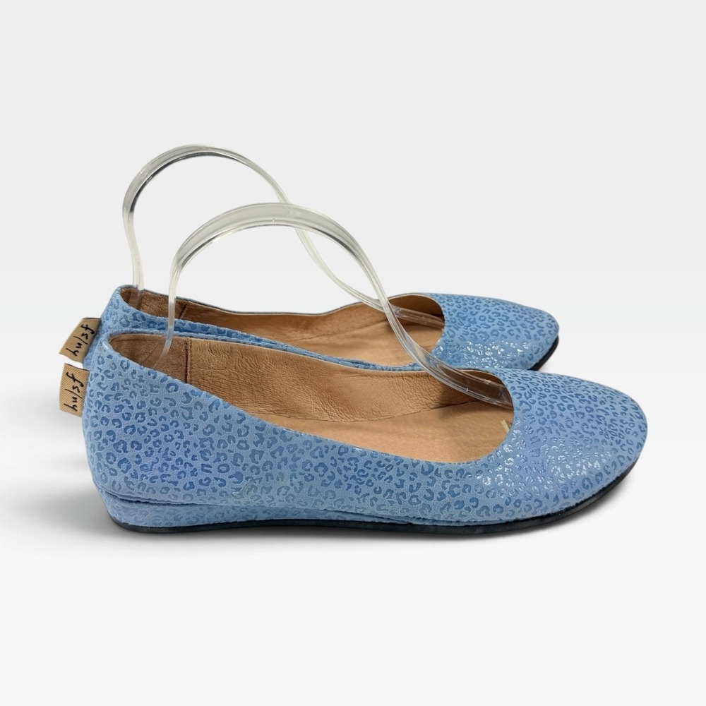 FS/NY Zeppa Ballet Flats Women 11 Wedgewood Blue Leopard Leather Italy Excellent